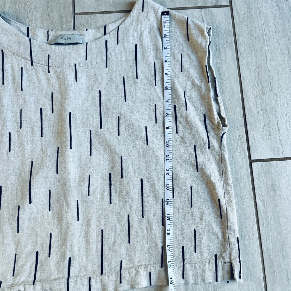 Azoe Cream and Black Women's Linen Blend Boxy Top - Picture 6 of 6